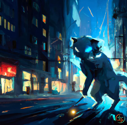 Cybernetic Cat Glowing In The Night In A City Street, Digital Art ...