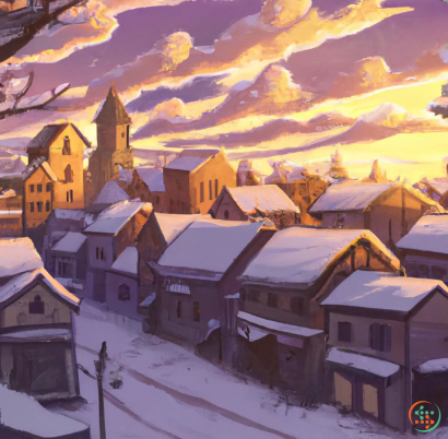 A group of houses in a snowy town