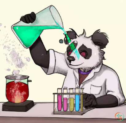 Diagram - Digital Art of panda mad scientist mixing sparkling chemicals