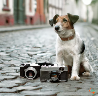 A dog sitting next to a toy gun