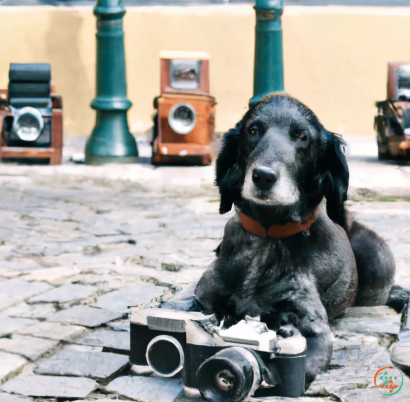 A dog sitting on a toy train