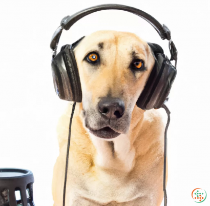 A dog wearing headphones