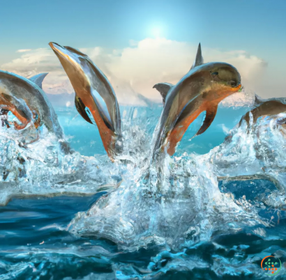 A group of dolphins jumping out of the water