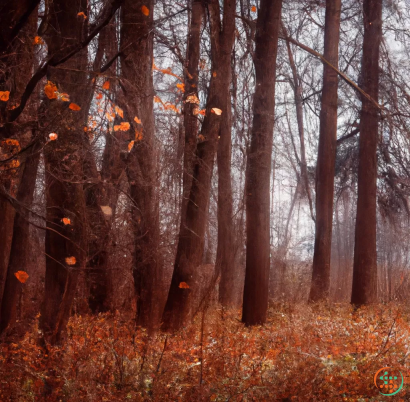 A forest with trees and leaves