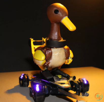 A toy robot with a yellow and black helmet