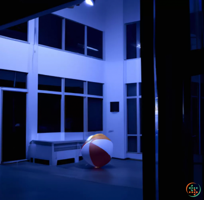 A large red ball in a room