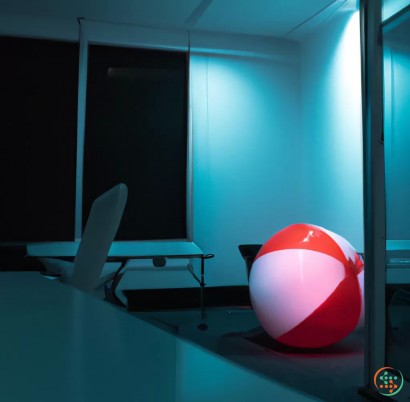 A red ball on a desk
