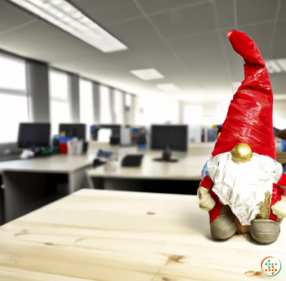 A small gnome in an office