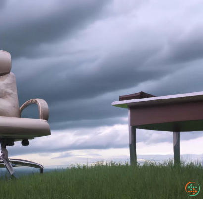 A chair and a table in a grassy field