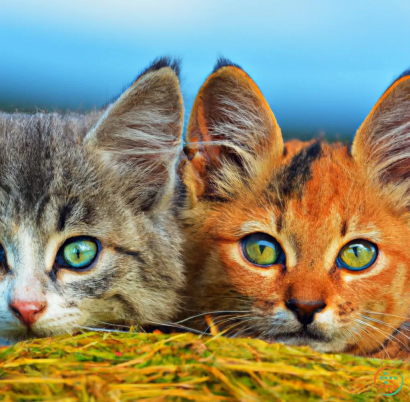 A couple of cats lying on grass