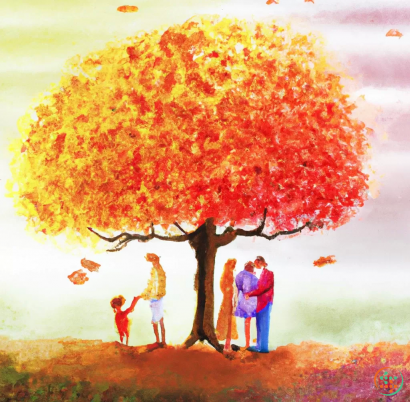 A family standing under a tree