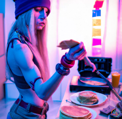 A woman cooking food in a kitchen