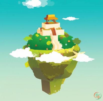 Map - floating island in the sky with aztec temple and jungles