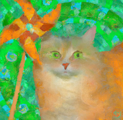 A cat with a rainbow background