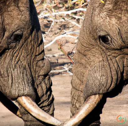 A couple of elephants stand near each other