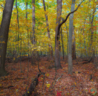 A forest with trees and leaves