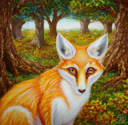 A fox with orange eyes
