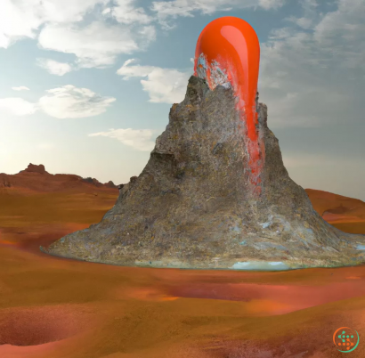 A volcano erupting in the desert