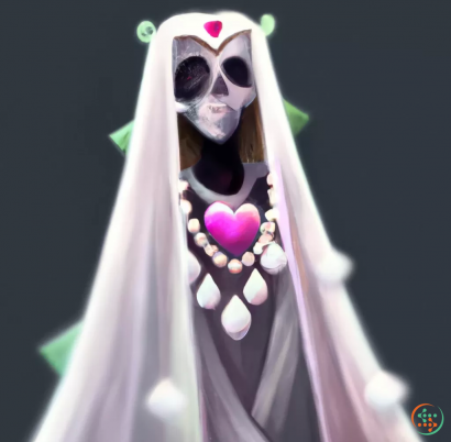 A skeleton wearing a white dress