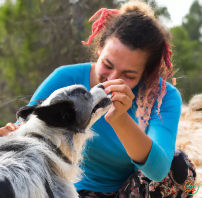 A woman holding a dog