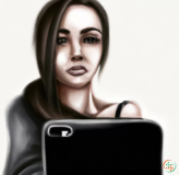 A woman holding a tablet