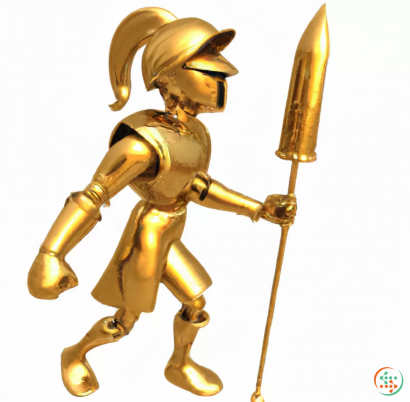 A golden statue of a person holding a sword