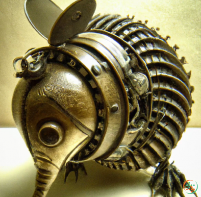 A metal helmet with a face