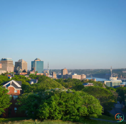 A city with trees and buildings