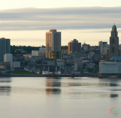 A city skyline with a body of water in front of it