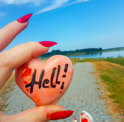 A hand holding a red and black balloon with a face drawn on it