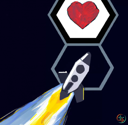 Logo - hex by richard heart token flying into space like a rocket