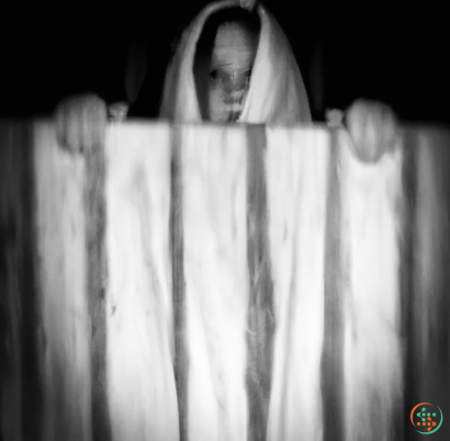 A person's face in a white curtain