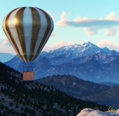 A hot air balloon over a mountain