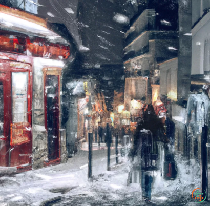 People walking in a snowy alley