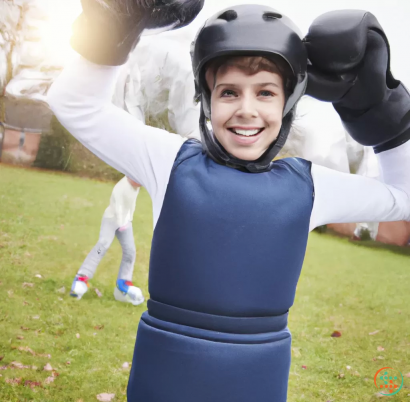 A woman wearing a helmet