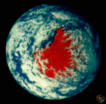 A planet with red and blue colors