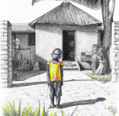 A child standing in front of a house