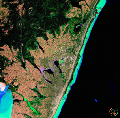 Map - Satellite image of image from space of the east coast of what is today the cape river mouth in nc back in the year 1022CE when the native americans cleared the forest inland for many miles and had many populated towns