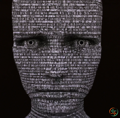 Text - 3D rendering of image of software code in the form of a human face