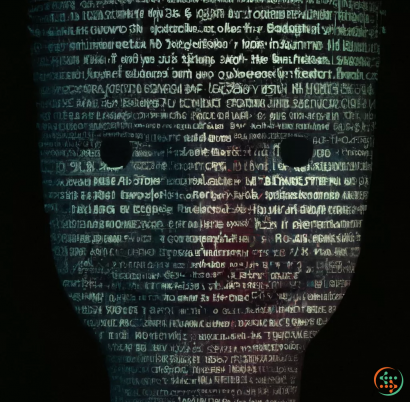 Text - 3D rendering of image of software code in the form of a human face