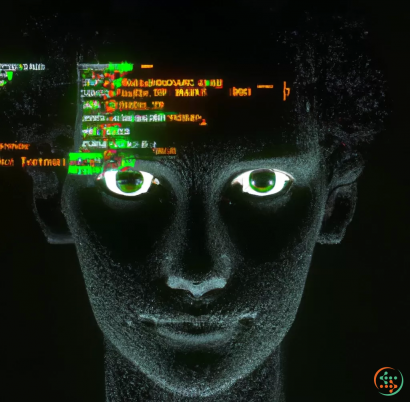 Text - Digital Art of image of software code in the form of a human face