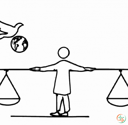 Shape - One Line Drawing of image showing justice and peace. Use balance scale, doves, peace symbol, child, world