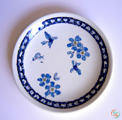 A plate with blue flowers