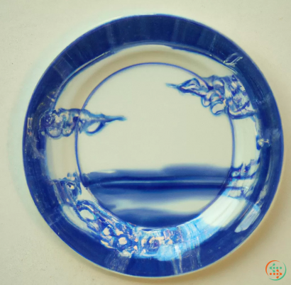 A blue plate with a fish design