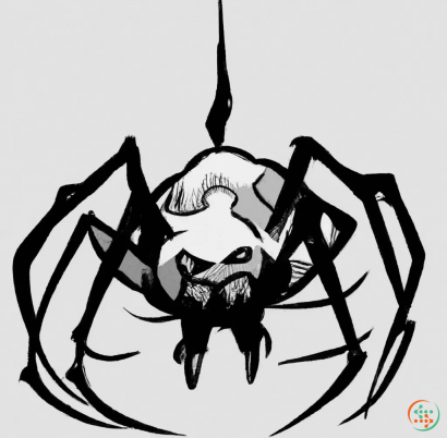 A black and white drawing of a spider