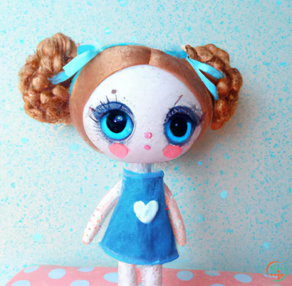 A doll with a blue dress