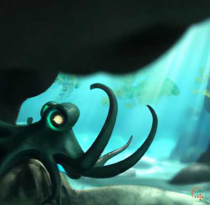 A black octopus under water