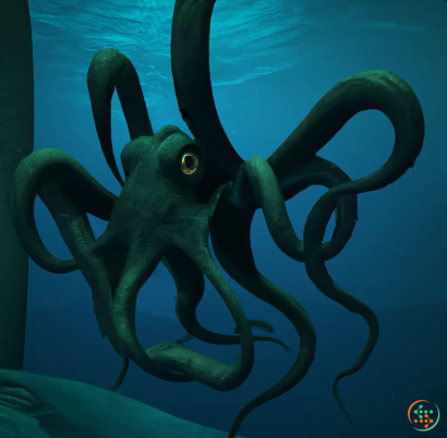 A green octopus under water