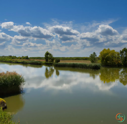 A body of water with trees and grass around it