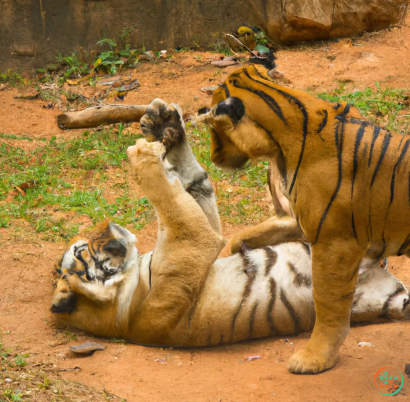 A tiger lying on another tiger